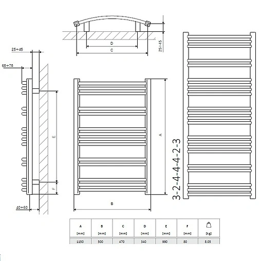 Полотенцесушитель электрический лесенка Terma Jade-M 1149x500 хром WLJAM115050 KCROE1Е8