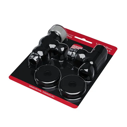Комплект вентилей терморегулирующих осевых 15x1.0 x ½"н Royal Thermo Design Pro черный RATVXO11215BL Комплект вентилей терморегулирующих осевых 15x1.0 x ½"н Royal Thermo Design Pro черный RATVXO11215BL