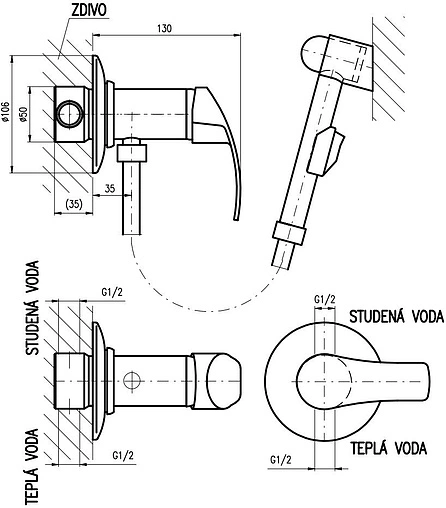 Гигиенический душ со смесителем Rav Slezak Mississippi хром MS047