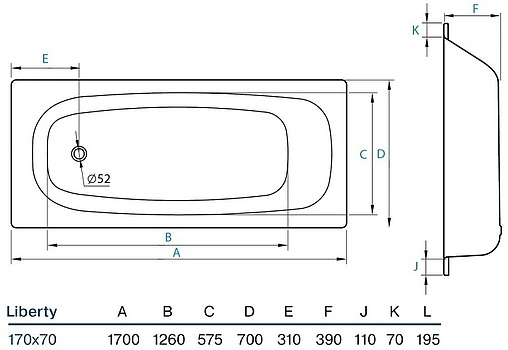 Ванна стальная Koller Pool Liberty 170х70 белый B70C2200E
