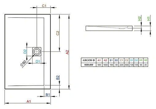Поддон для душа Radaway Argos D90x160 4AD916-01