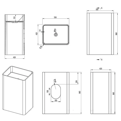 Раковина Aquanet Cube V27 55 белый 00198948