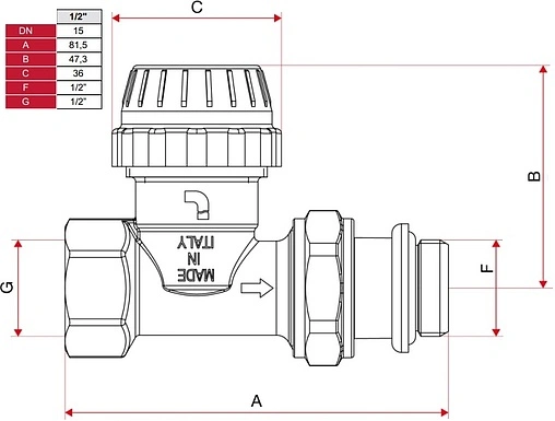Вентиль терморегулирующий прямой ½&quot; в/н Itap 8940012C