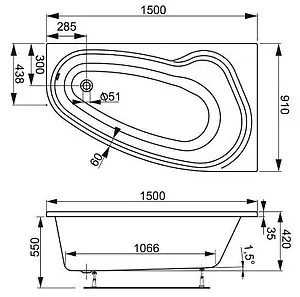 Ванна акриловая Vagnerplast Avona 150x90 R VPBA159AVO3PX-04, 2