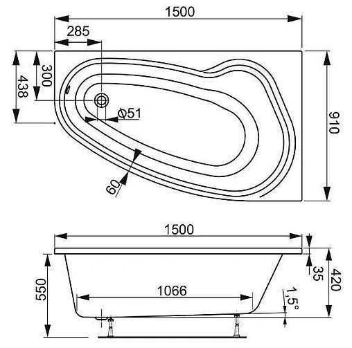 Ванна акриловая Vagnerplast Avona 150x90 R VPBA159AVO3PX-04