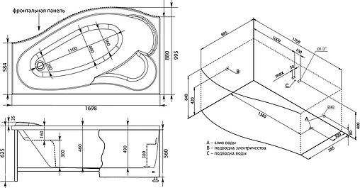 Ванна акриловая Aquanet Palma 170x100 L 00204022 Ванна акриловая Aquanet Palma 170x100 L 00204022