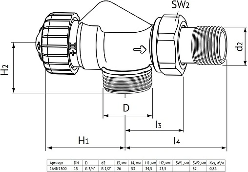 Вентиль терморегулирующий осевой ¾"ек x ½"н Uni-Fitt 164N2300 Вентиль терморегулирующий осевой ¾"ек x ½"н Uni-Fitt 164N2300