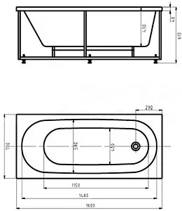 Ванна акриловая Aquatek Оберон 160х70 R с фронтальной панелью, с каркасом (разборный) OBR160-0000041, 2