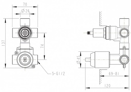 Скрытая часть смесителя для 3 потребителей Bravat Built-in D969C-A-RUS