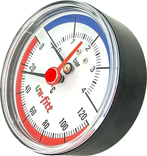 Термоманометр аксиальный Uni-fitt 80мм 4 бар 120°С ½&quot; 310D1442