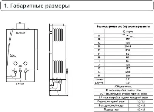Водонагреватель проточный газовый Superlux 10L CF NG New 3632386