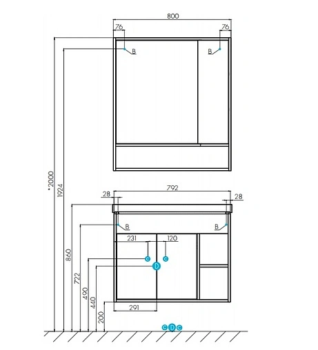 Тумба под умывальник подвесная Aquaton Флай 80 белый/дуб крафт 1A237401FAX10