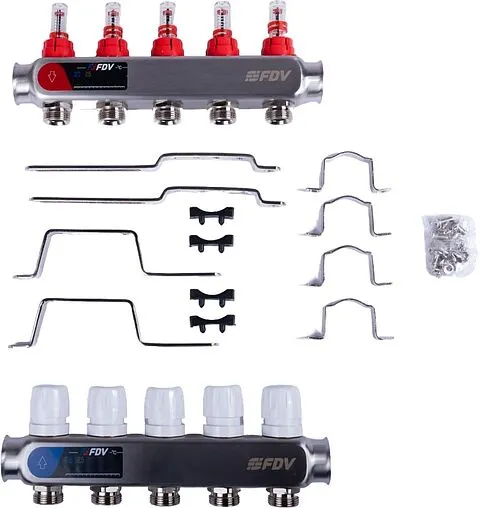 Группа коллекторная с расходомерами 5 отводов 1&quot;в/в x ¾&quot;ек FDV S1101A-1/5