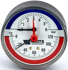 Термоманометр аксиальный Watts F+R818 80мм 6 бар 120°С ½" 10018742 Термоманометр аксиальный Watts F+R818 80мм 6 бар 120°С ½" 10018742