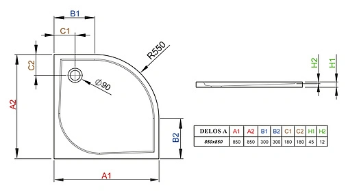 Поддон для душа Radaway Delos A850 SDA8585-01