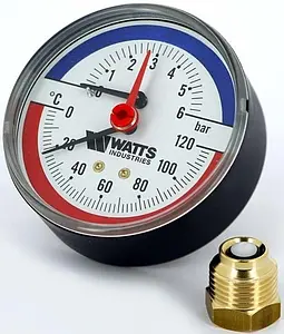 Термоманометр аксиальный Watts F+R818 80мм 6 бар 120°С ½" 10018742 Термоманометр аксиальный Watts F+R818 80мм 6 бар 120°С ½" 10018742, 3