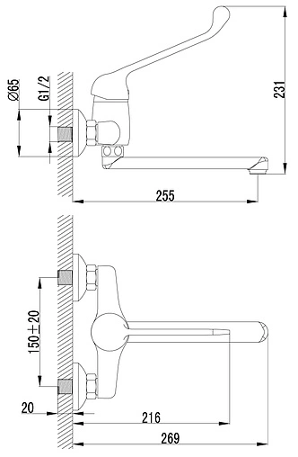 Смеситель для кухни настенный Lemark Project хром LM4611C Смеситель для кухни настенный Lemark Project хром LM4611C