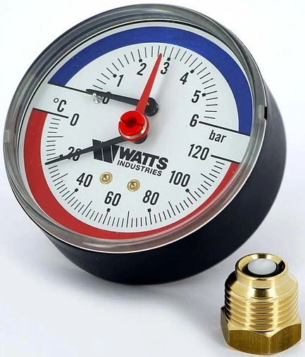 Термоманометр аксиальный Watts F+R818 80мм 6 бар 120°С ½&quot; 10018742
