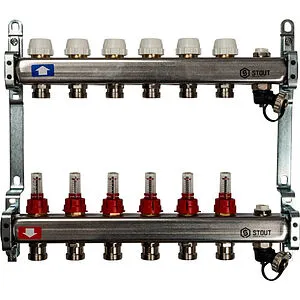 Группа коллекторная с расходомерами 9 отводов 1&quot;в/в x ¾&quot;ек Stout SMS-0927-000009, 1