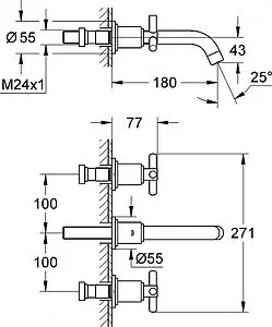Смеситель для раковины из стены Grohe Atrio хром 20164000 Смеситель для раковины из стены Grohe Atrio хром 20164000, 2