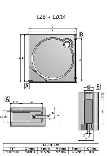 Душевое ограждение 1000x1000мм прозрачное стекло Roltechnik Lega Lift Line LZCO1+LZB/1000*1000 227-1000000-00-02+228-1000000-00-02