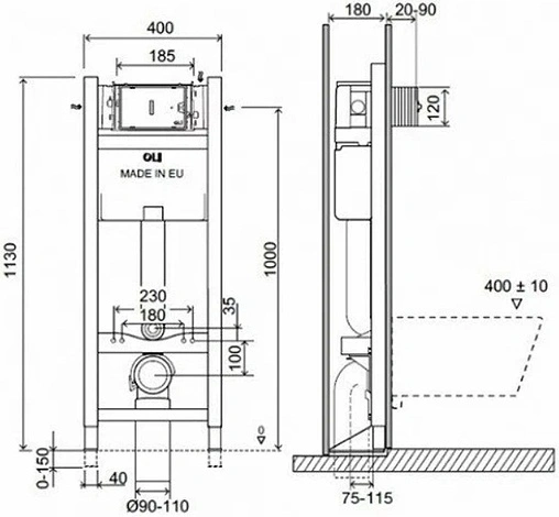 Инсталляция для подвесного унитаза Set 3 в 1 OLI Expert Total Black LE 886668SDOO с кнопкой хром глянцевый
