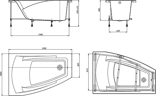 Ванна акриловая Roca Hall Angular 150x100 L ZRU9302864
