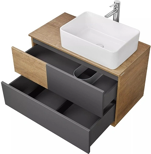 Тумба под умывальник подвесная Aquaton Терра 85 дуб кантри/антрацит 1A247201TEKA0