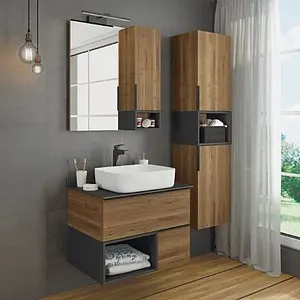 Шкаф-зеркало Comforty Штутгарт 75 дуб тёмно-коричневый/чёрный 00004151037CF, 4