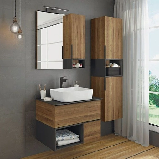 Шкаф-зеркало Comforty Штутгарт 75 R дуб тёмно-коричневый/чёрный 00004151037CF