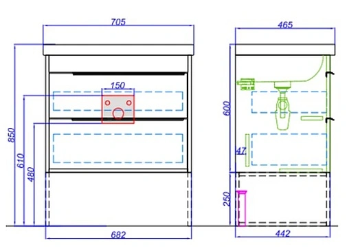 Тумба-умывальник Aqwella Fargo 70 дуб балтийский FRG0107DB+187813