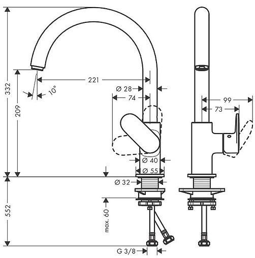 Смеситель для кухни Hansgrohe Vernis Blend M35 чёрный матовый 71870670