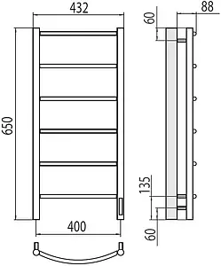 Полотенцесушитель электрический лесенка Terminus Классик П6 400х650 левый электро quick touch полированная сталь 4670078531315, 2