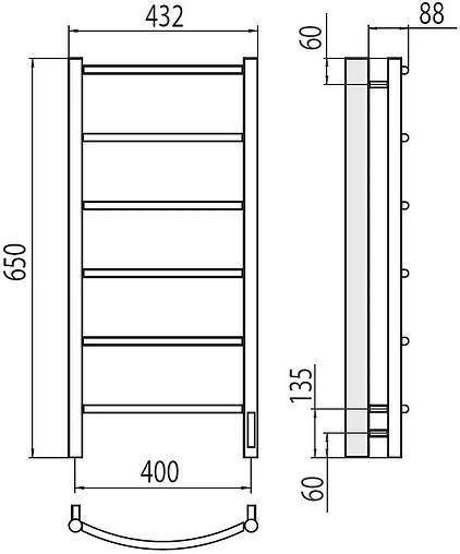 Полотенцесушитель электрический лесенка Terminus Классик П6 400х650 левый электро quick touch полированная сталь 4670078531315