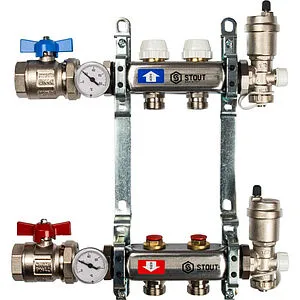 Группа коллекторная без расходомеров 2 отвода 1&quot;в/в x ¾&quot;ек Stout SMS 0912 000002, 1