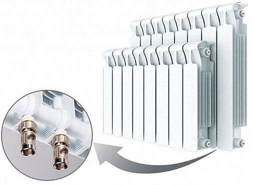 Радиатор биметаллический 9 секций нижнее правое подключение Rifar Base Ventil 350 RBVR35009 Радиатор биметаллический 9 секций нижнее правое подключение Rifar Base Ventil 350 RBVR35009