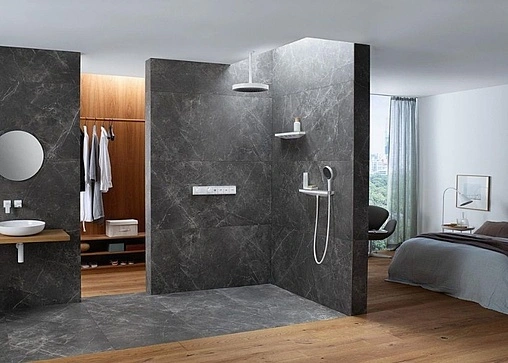 Шланговое подключение с держателем и полкой Hansgrohe Rainfinity Porter 500 R белый матовый/графит 26858700