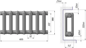 Радиатор чугунный 7 секций НТКРЗ МС-140M2 300, 2