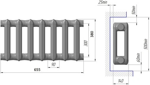 Радиатор чугунный 7 секций НТКРЗ МС-140M2 300