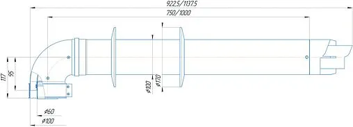 Комплект дымохода Ø 60/100мм L=1000мм Krats Стандарт KTS-01B-075