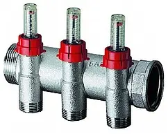 Коллектор запорно-балансировочный проходной с расходомерами 3 отвода 1&quot;в/н x М24x19 Far FK 3970 C103