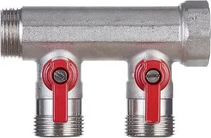 Коллектор запорный проходной 2 отвода красный ¾"в/н x ¾"ек Henco VB050502-ROOD Коллектор запорный проходной 2 отвода красный ¾"в/н x ¾"ек Henco VB050502-ROOD, 3