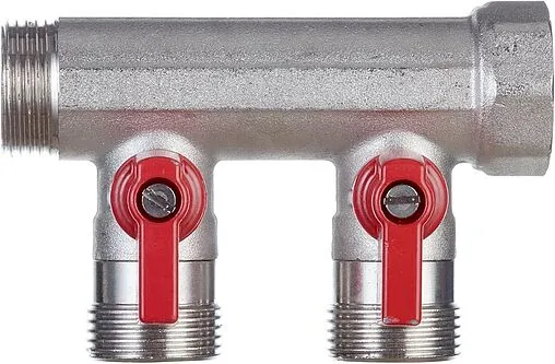 Коллектор запорный проходной 2 отвода красный ¾&quot;в/н x ¾&quot;ек Henco VB050502-ROOD