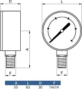Манометр радиальный Genebre 63мм 10 бар ¼&quot; 3822 010, 2