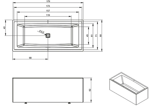 Ванна акриловая Riho STILL SQUARE ELITE 180x80 L B099031005