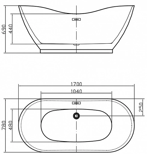 Ванна акриловая отдельностоящая Swedbe Vita 170x78 8835