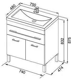 Тумба-умывальник напольная Aquanet Верона N 75 белый 00186244+00182319, 2