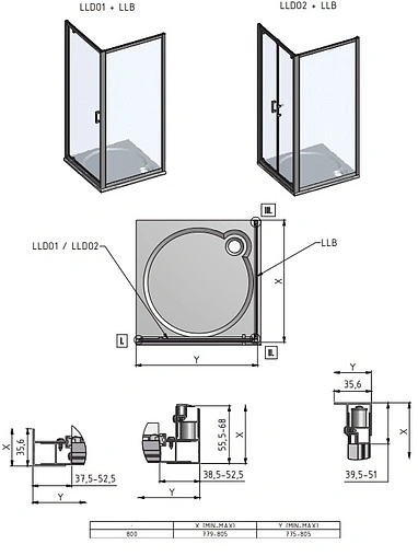 Боковая стенка 800мм прозрачное/матовое стекло Roltechnik Lega Line LLB/800 553-8000000-00-21