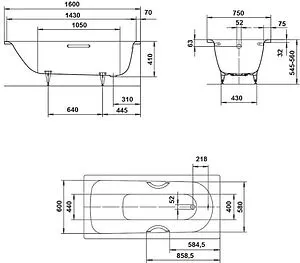 Ванна стальная Kaldewei Saniform Plus 160x75 mod. 372-1 standard белый 112500010001 Ванна стальная Kaldewei Saniform Plus 160x75 mod. 372-1 standard белый 112500010001, 2