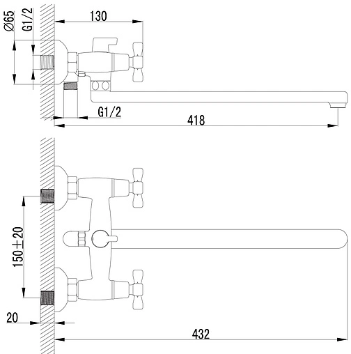 Смеситель для ванны с длинным изливом Lemark Benefit хром LM2512C